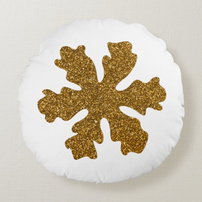 Golden Christmas Snow Star  Round Pillow (Front)