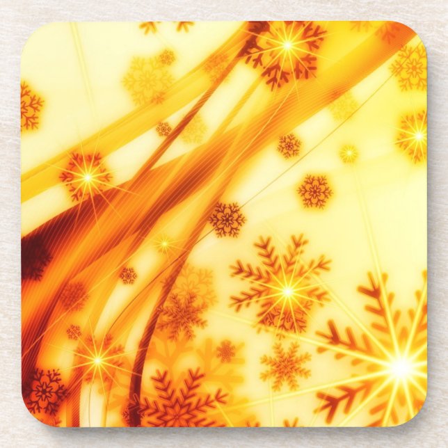 Golden Christmas Snowflakes Beverage Coaster (Front)