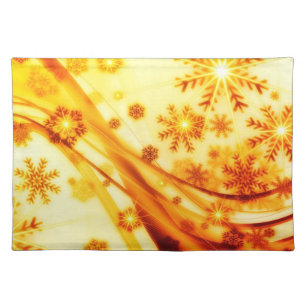 Golden Christmas Snowflakes Cloth Placemat