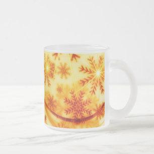 Golden Christmas Snowflakes Frosted Glass Coffee Mug