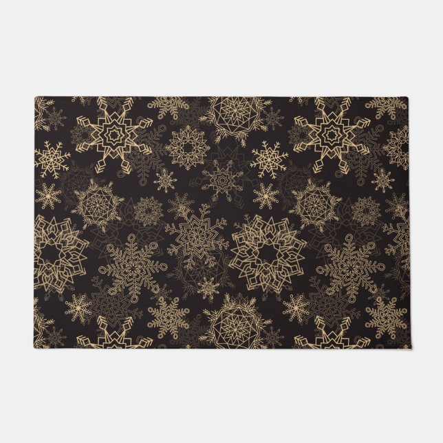 Golden Christmas Snowflakes Pattern 1 Doormat (Front)