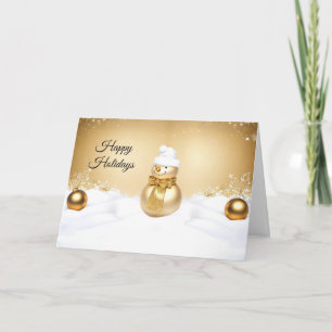 Golden Christmas Snowman Holiday Card