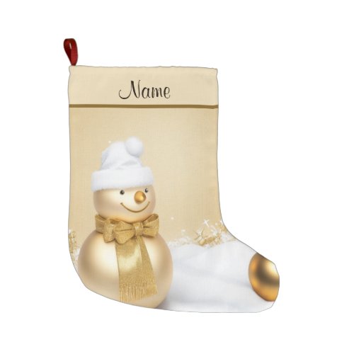 Golden Christmas Snowman Holiday Stocking