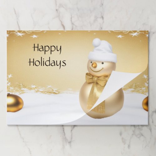 Golden Christmas Snowman Holiday Tearaway Placemat