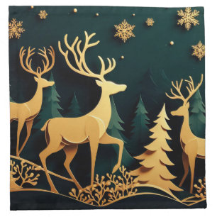 Golden Christmas Stags Cloth Napkin