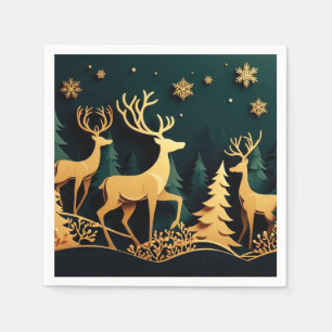 Golden Christmas Stags Napkins