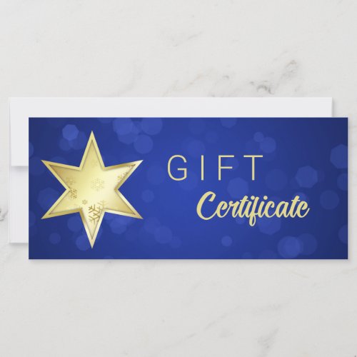 Golden Christmas Star Blue Bokeh Gift Certificate