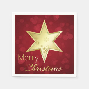 Golden Christmas Star Red Bokeh Paper Napkins