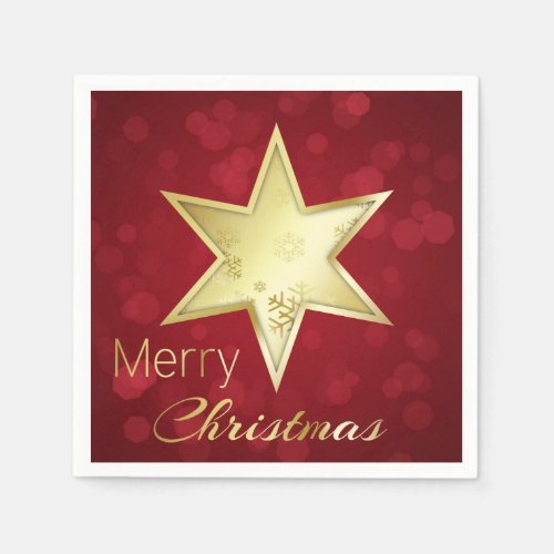 Golden Christmas Star Red Bokeh Paper Napkins