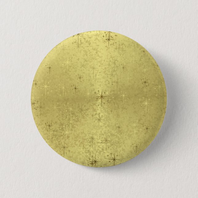 Golden Christmas Stars on Foil Paper Button (Front)