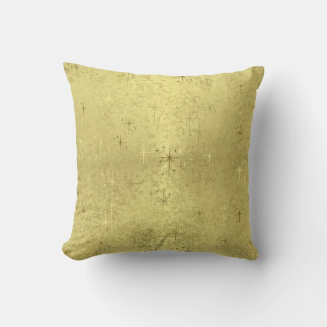 Golden Christmas Stars on Foil Paper Throw Pillow (Front)