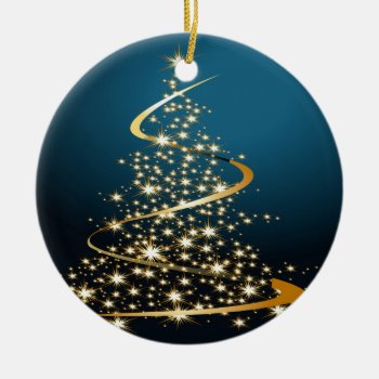 Golden Christmas Tree Ceramic Ornament by esoticastore at Zazzle