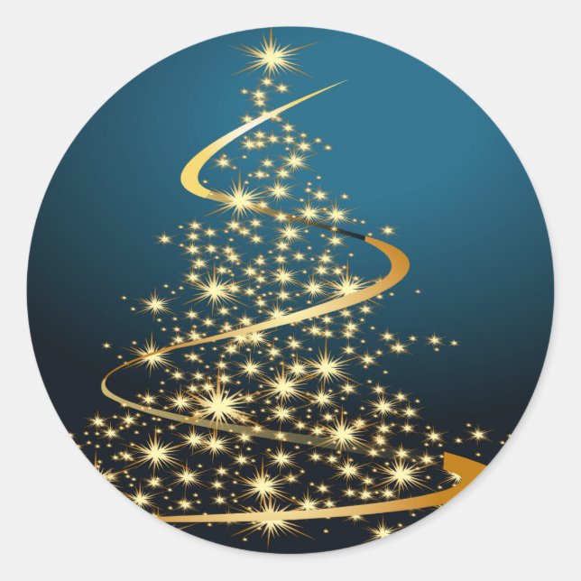Golden Christmas Tree Classic Round Sticker (Front)