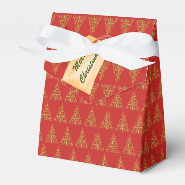 Golden Christmas Tree Favor Boxes (Front Side)