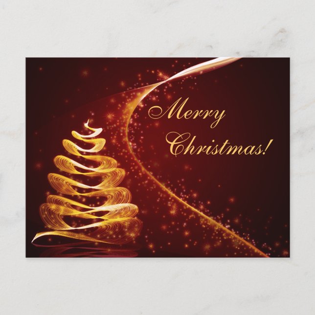 Golden Christmas Tree Holiday Postcard (Front)