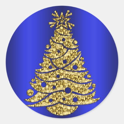 Golden Christmas Tree on Blue