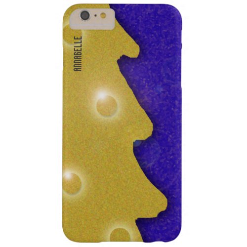 Golden Christmas Tree on Blue with Name Barely There iPhone 6 Plus Case