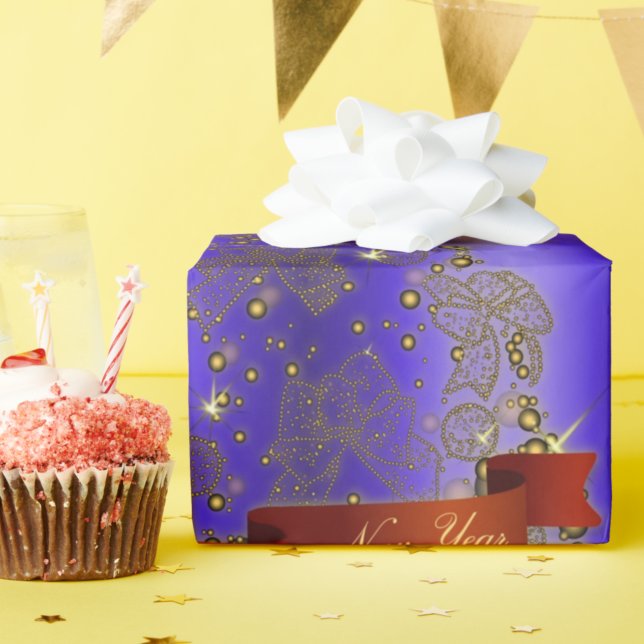 Golden Christmas Tree on Blue Wrapping Paper (Creator Uploaded)