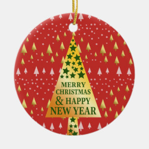 Golden Christmas tree - Red landscape Ceramic Ornament