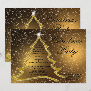 Golden Christmas Tree Sparkle Gold Holidays Party Invitation