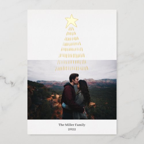 Golden Christmas Tree Star Foil Holiday Card