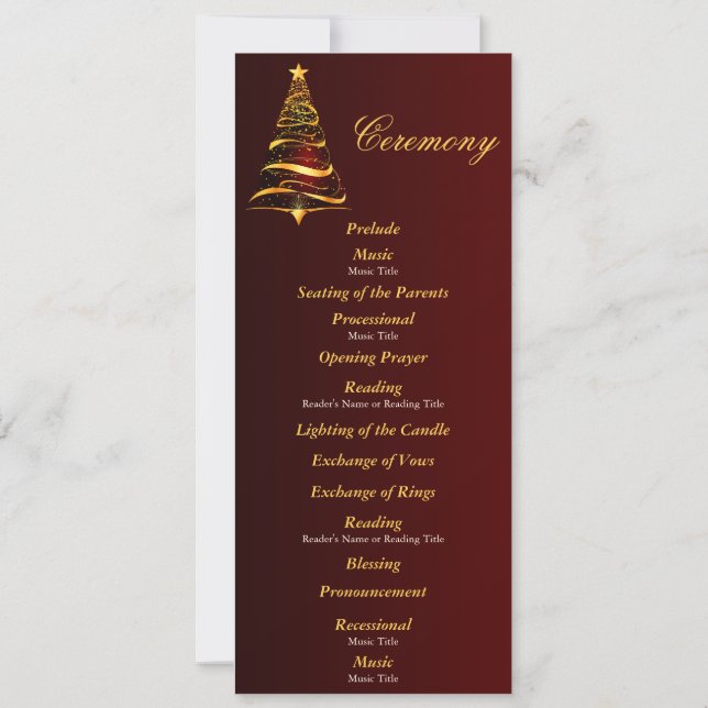 Golden Christmas Tree Wedding Ceremony Program (Back)