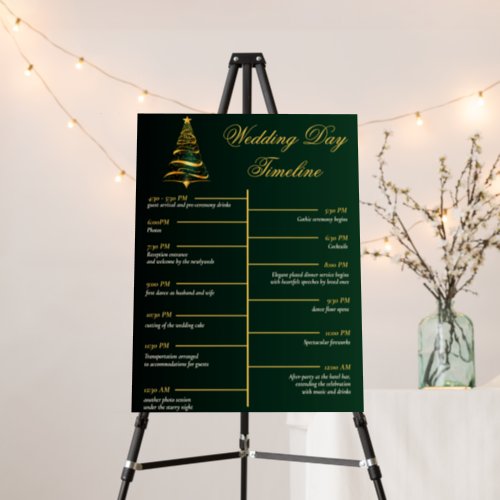Golden Christmas Tree Wedding Day Timeline Program Foam Board