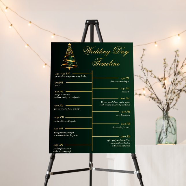 Golden Christmas Tree Wedding Day Timeline Program Foam Board (In Situ (Stand))
