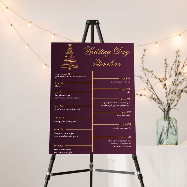 Golden Christmas Tree Wedding Day Timeline Program Foam Board (In Situ (Stand))
