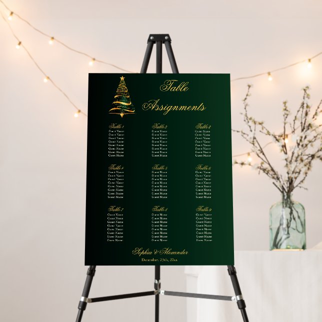Golden Christmas Tree Wedding Table Seating Chart Foam Board (In Situ (Stand))