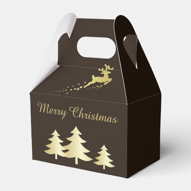 Golden Christmas Tree with Reindeer Favor Boxes (Front Side)