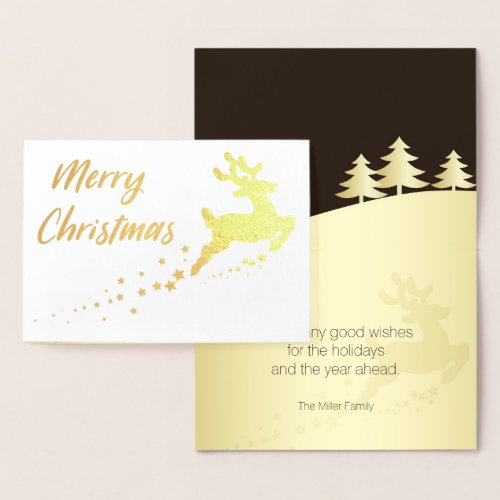 Golden Christmas Tree with Reindeer Foil Card