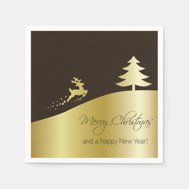 Golden Christmas Tree with Reindeer Napkins (Front)