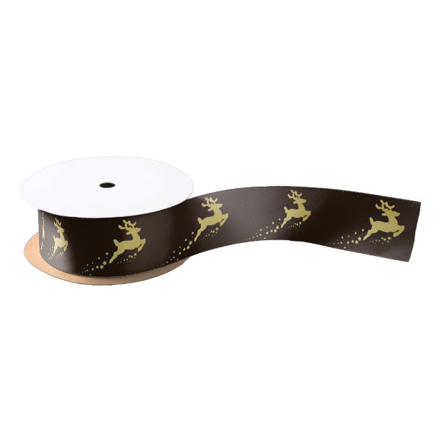 Golden Christmas Tree with Reindeer Satin Ribbon (Spool)