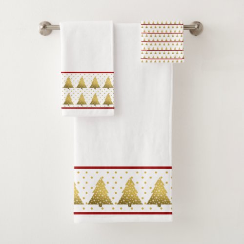 Golden Christmas Trees Bath Towel Set