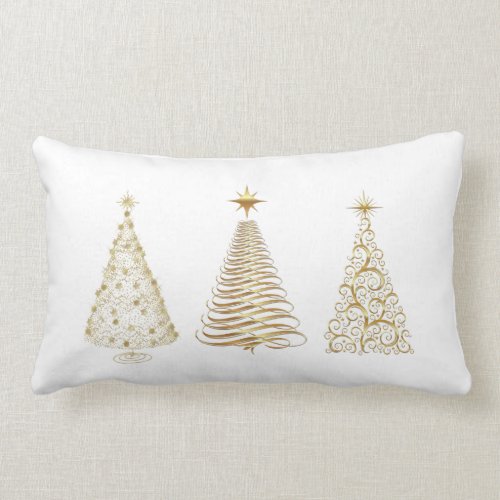 Golden christmas trees lumbar pillow