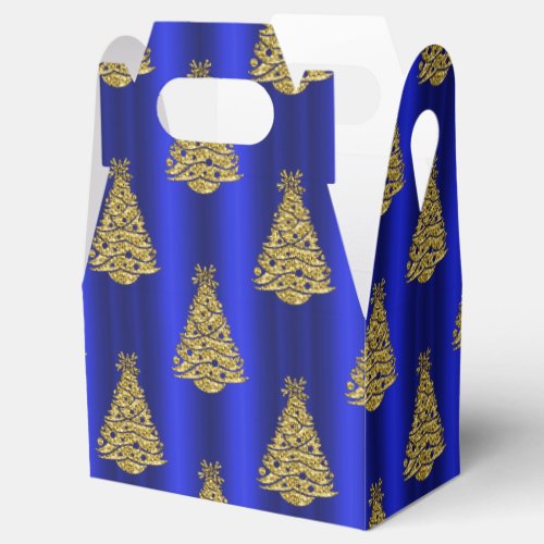 Golden Christmas Trees on Blue Favor Boxes