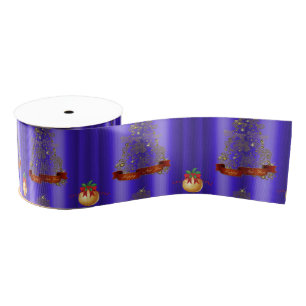 Golden Christmas Trees on Blue Grosgrain Ribbon