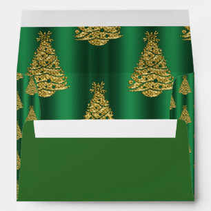 Golden Christmas Trees on Green Envelope