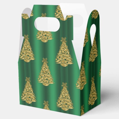 Golden Christmas Trees on Green Favor Boxes