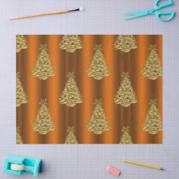 Golden Christmas Trees on Orange  
