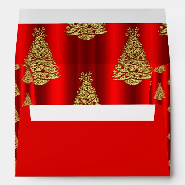Golden Christmas Trees on Red Envelope (Back (Bottom))