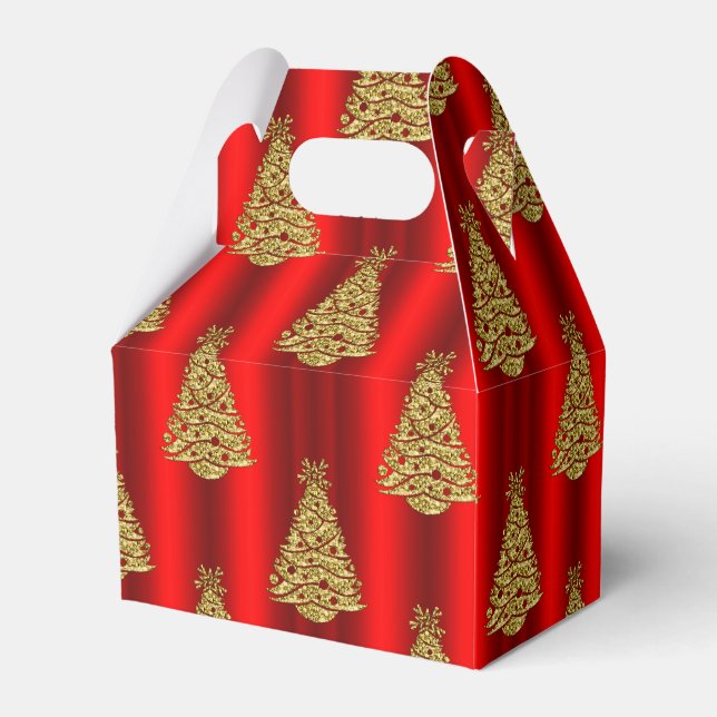 Golden Christmas Trees on Red Favor Boxes (Back Side)