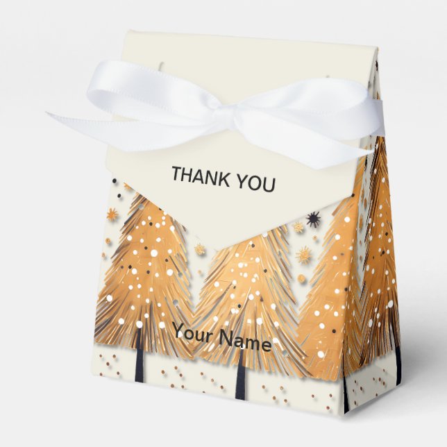 Golden Christmas Trees Shiny Snowflakes Holidays Favor Boxes (Front Side)