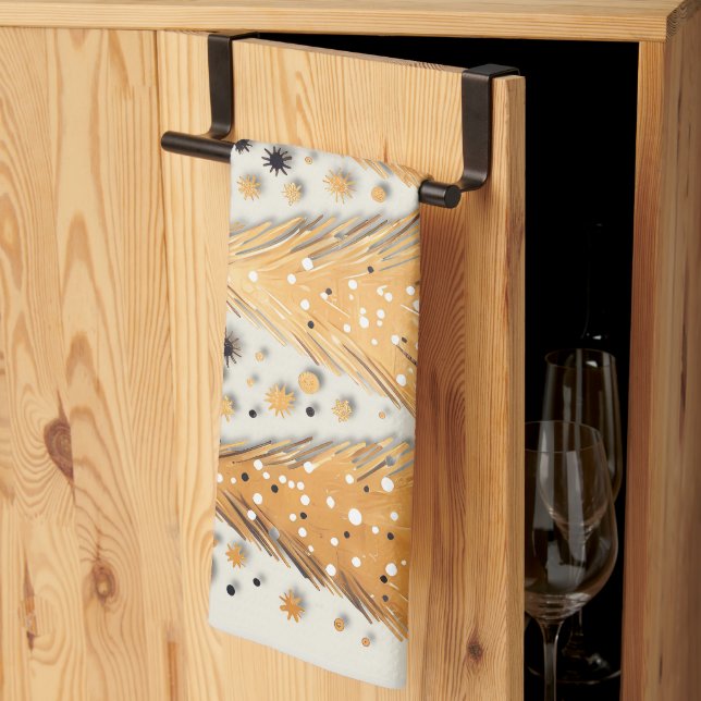 Golden Christmas Trees Shiny Snowflakes Holidays Kitchen Towel (Thirds Fold)