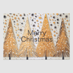 Golden Christmas Trees Shiny Snowflakes Holidays Tissue Paper