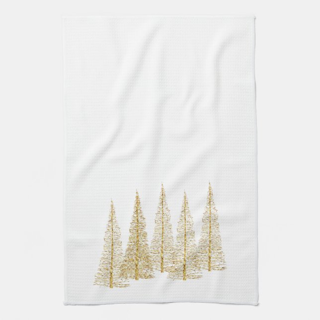 Golden Christmas Trees Tea Kitchen Towel (Vertical)
