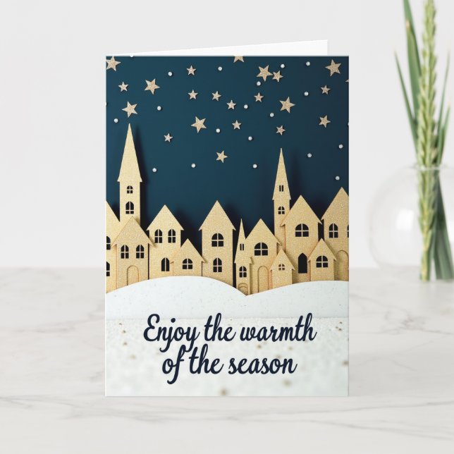 Golden Christmas Village Card (Front)