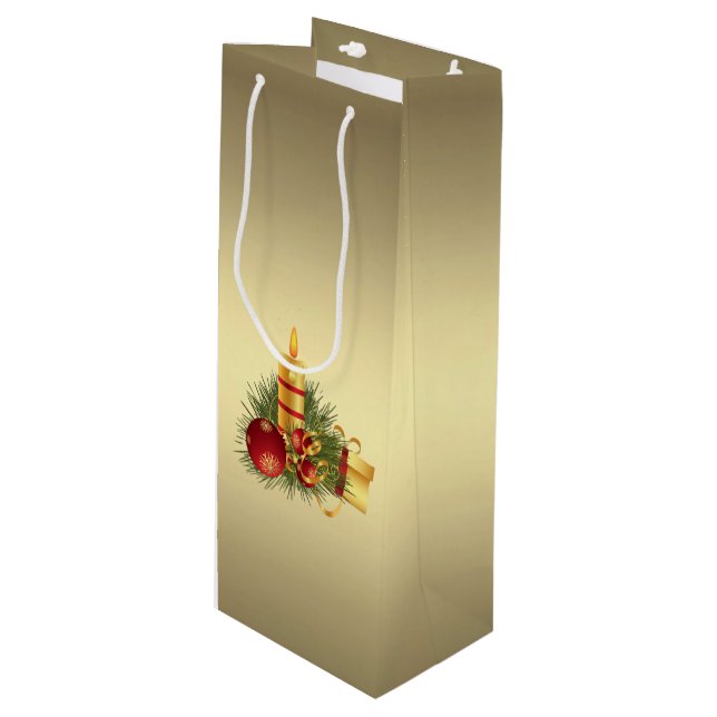 Golden Christmas Wine Gift Bag (Front Angled)