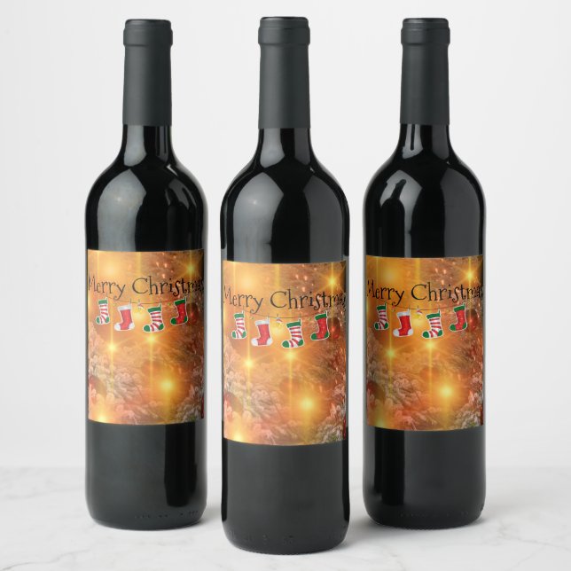   Golden Christmas Wine Label (Bottles)